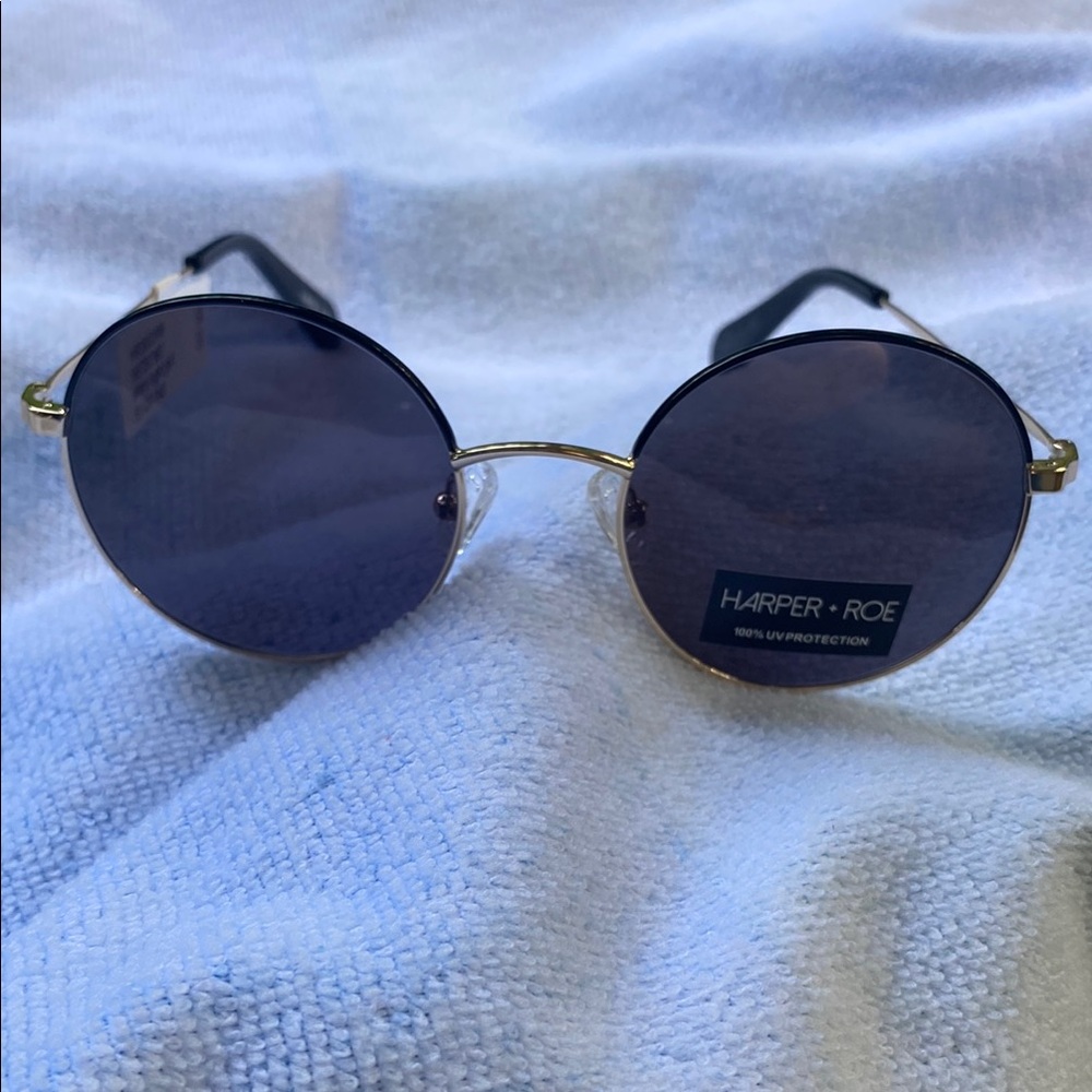 Gold and Black Round Sunglasses with Dark Lenses